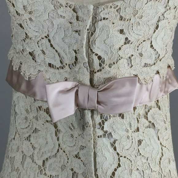 Vintage 60s Lace Sleeveless Tiered Shift Palm Royal Woman Young Adult Party - Picture 5 of 9